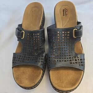 Clarks Collection Sandals 11M Hayla Samoa Slide Black Leather Casual Open Toe